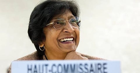 UN human rights chief Navanethem Pillay prior to the opening of a session of the Human Rights Council at the European headquarters of the United Nations in Geneva, Switzerland, June 18, 2012.