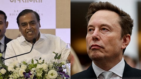Elon Musk (right) has accused Mukesh Ambani of blocking Starlink's entry into India.
