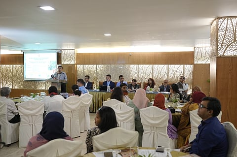 Participants attend a national consultation in Dhaka on Monday to discuss gender-responsive chemical management and occupational health and safety in Bangladesh’s textile industry.