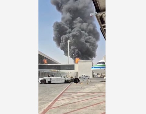 Smoke and flames rise from King Khalid Airport, after Yemen’s Iran-backed Houthis said they attacked the airport, in Riyadh, Saudi Arabia, October 8, 2026, in this screengrab obtained from a social media video.