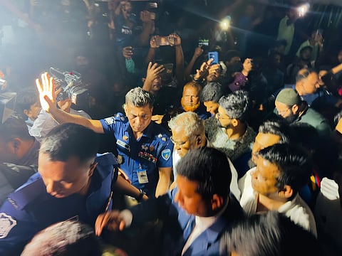 CUET Vice-Chancellor Professor Sheikh Shariful Islam leaves the campus on Tuesday evening after being confined by protesting students for nearly 30 hours.