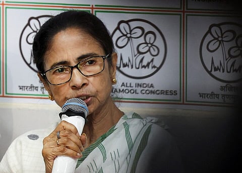 West Bengal Chief Minister Mamata Banerjee, leader of Trinamool Congress (TMC), speaks during a press conference