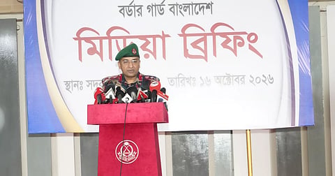 BGB Director (Operations) Lt Col Md Mahbub Murshed Rahman speaks at a press conference at BGB headquarters on Friday.