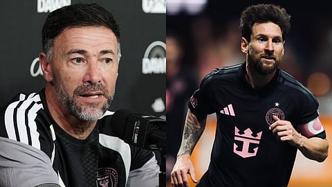 Inter Miami coach Kily Gonzalez and Lionel Messi.