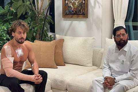 Maharashtra Deputy Chief Minister Eknath Shinde (right), during a meeting with Bollywood actor Tiger Shroff after unidentified assailants allegedly attacked the actor’s vehicle on 18 October, in Mumbai.