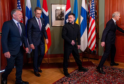 Ukrainian President Volodymyr Zelenskiy meets US Special Envoy Steve Witkoff, Norwegian Prime Minister Jonas Gahr Store and Finnish President Alexander Stubb in Oslo, Norway, October 20, 2026.