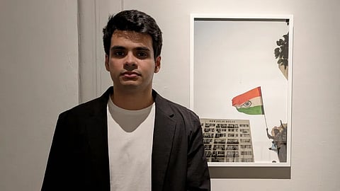 Raihan Vadra with one of his exhibits at Bikaner House
