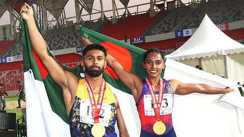 Sprinters Imranur Rahman and Shirin Akter.
