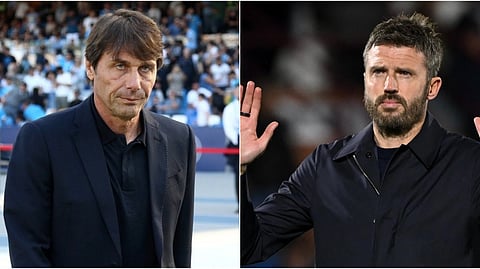 Former Chelsea and Inter Milan coach Antonio Conte (L), current Manchester United manager Michael Carrick.