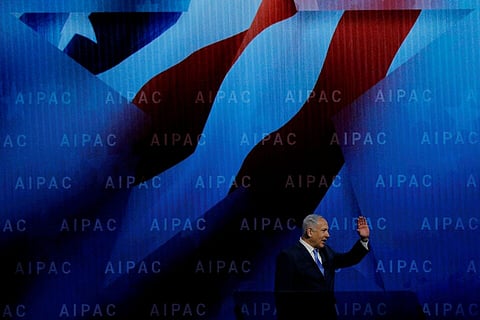 Israeli Prime Minister Benjamin Netanyahu speaks at the AIPAC policy conference in Washington, DC, US, March 6, 2018