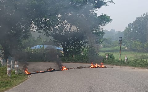 Protesters burn tyres and block roads in Khagrachhari as a half-day road and waterway blockade disrupts transport in Khagrachhari and Rangamati on Saturday.