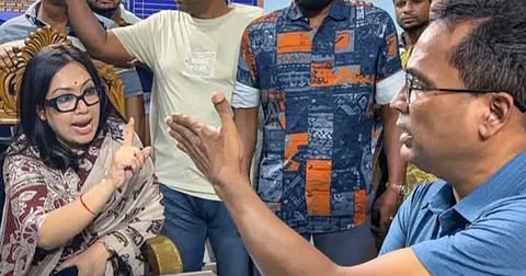 Screengrab of independent MP Rumeen Farhana and Sarail Police Station Officer-in-Charge (OC) Monzur Kader Bhuiyan in a heated argument.