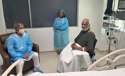President visits ailing LGRD minister at Evercare Hospital