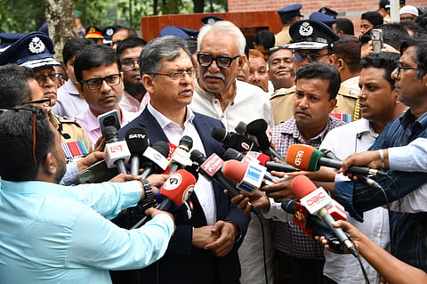 Home Minister Salahuddin Ahmed speaks to journalists at the Bangladesh Police Academy in Sarda, Rajshahi, on Thursday.