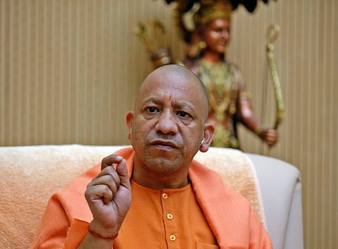 Yogi Adityanath, Chief Minister of the northern state of Uttar Pradesh, gestures during an interview with Reuters at his official residence in Lucknow, India, February 7, 2022