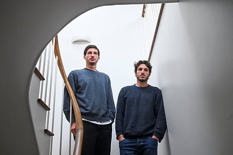 Suleiman Khan and Kasim Khan, sons of jailed former Pakistani prime minister Imran Khan, pose for a photo on the day of an interview with Reuters in London, Britain February 16, 2026