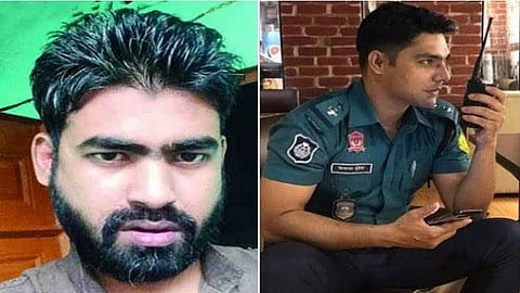 A collage of Raihan Ahmed, who was tortured to death in police custody in Sylhet in 2020, and former sub-inspector Akbar Hossain Bhuiyan, sentenced to death in the case.