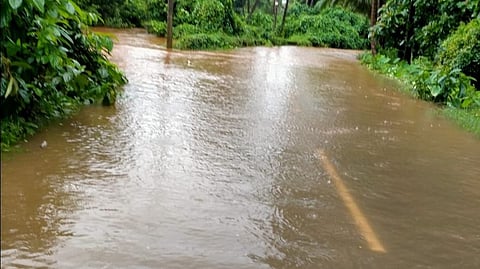 Pernem : Flooded road at Chandel - Pernem Goa.
