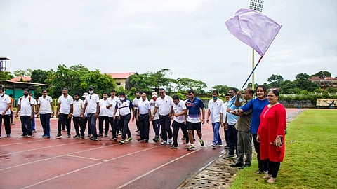Goa: Flag off of the walkathon race for Sports and Fitness Week by Bruno Coutinho, Director Coaching, Goa Sports Authority.