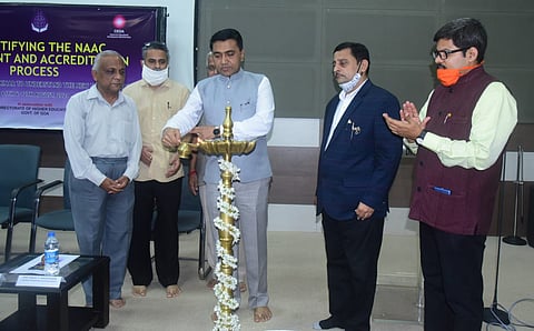 Goa : Panaji: While inaugurating the seminar organized for college teachers, Chief Minister Dr. Pramod Samvat. Along with Pvt. Dhananjay Kulkarni, Prasad Lolayekar, Pvt. Bhushan Bhave and Arun Marathe in Panjim Goa.
