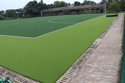 Goa: Hockey Stadium at Peddem-Mapusa in the final stages of construction.