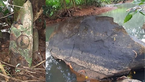 मोरशी-घोटेली येथे दुर्लक्षित अवस्थेत असलेली पावलांची प्रस्तर चित्रे