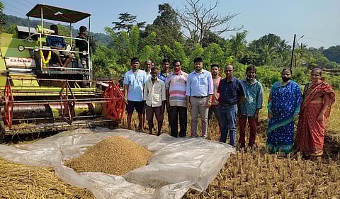 डिचोली विभागीय कृषी कार्यालयाचे सहायक कृषी अधिकारी पंकज पोकळे यांनी वरगाव येथे जाऊन भात कापणी आणि मळणीच्या कामाची पाहणी केली. यावेळी जि पं सदस्य शंकर चोडणकर तसेच शेतकरी उपस्थित होते.