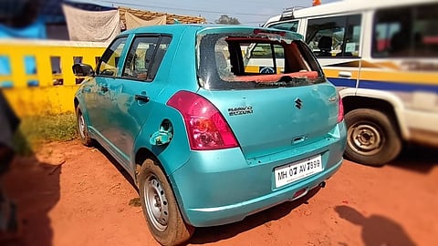 पेडणे येथे झालेल्या बाचाबाचीत काचा फोडलेली कार