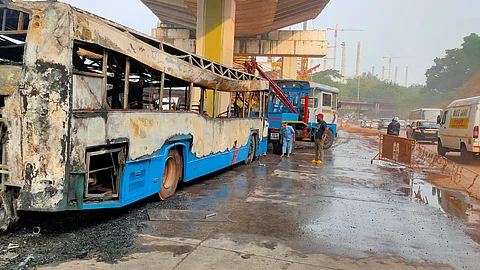 Kadamba bus caught fire near Kuttali junction