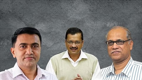 Pramod Sawant, Arvind Kejriwal and Digambar Kamat