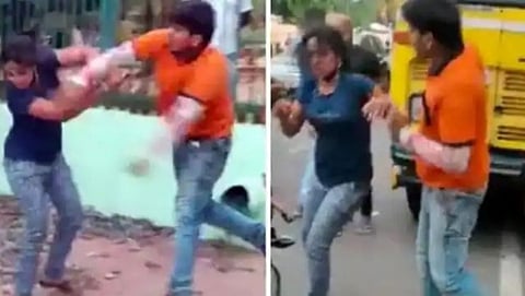 viral video of food delivery boy intervenes in lovers spat in bhubaneswar slapped girl for abusing boyfriend on road