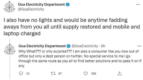 Goa Electricity Department Twit on Power cuts