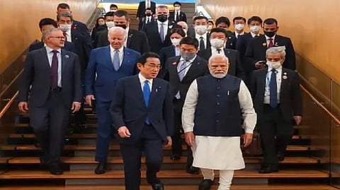 pm narendra modi quad viral photos modi infront of world leaders joe biden in quad