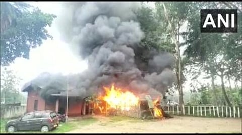 mob burns assam batadrava police station assaults cops after alleged custodial death