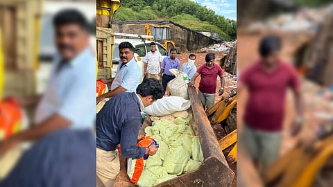 जप्त केलेल्या मालाची सोनंसोडो येथे विल्हेवाट लावताना एफडीएचे अधिकारी