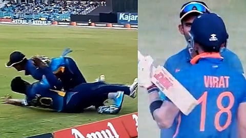Bandara and Vandersay collision while trying to save a boundary off Virat Kohli