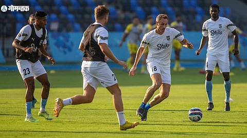 Mumbai City team players in practice before the semi-final match