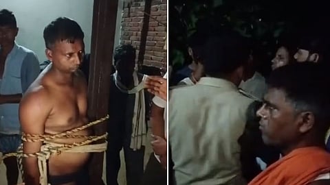 A video of a police sub-inspector tied to a pole and stripped and beaten up in Agra