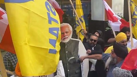 Khalistan supporters protest outside the Indian Embassy in Vancouver.