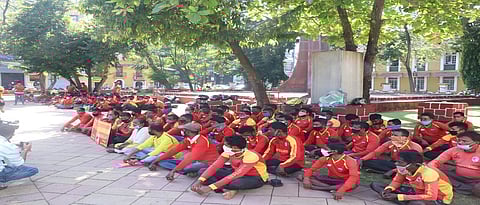 Wave of agitations in the capital Panaji Lifeguards march on forest Officer office