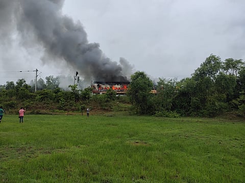 Utility vehicle caught fire during electrification work on Konkan railway line