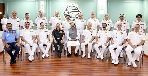 Mos Defence Ajay Bhatt with Naval Commanders