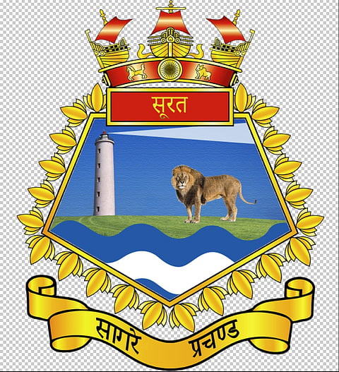 Crest of Indian Navy’s latest indigenous guided missile destroyer Surat launched