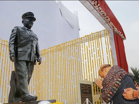 Defence minister unveils first CDS late General Bipin Rawat's statue in Dehradun