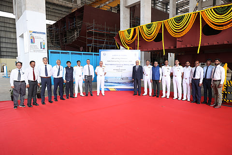 Keel laying ceremony of second Cadet Training Ship held at L&T Shipyard, Kattupalli