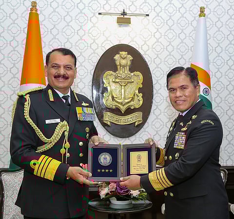 Admiral Muhammad Ali, Chief of Staff of the Indonesian Navy called on CNS Adm Dinesh K Tripathi