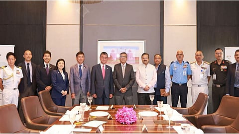 Alt="Defence Secretary Rajesh Kumar Singh with Japanese Parliamentarians from LDP led by Taro Kono"