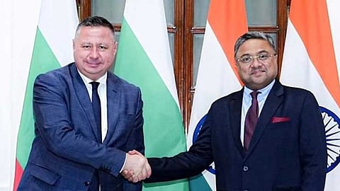 Alt="MEA Secretary (west): Sibi George with Deputy Minister of Foreign Affairs of Bulgaria: Christo Polendakov"