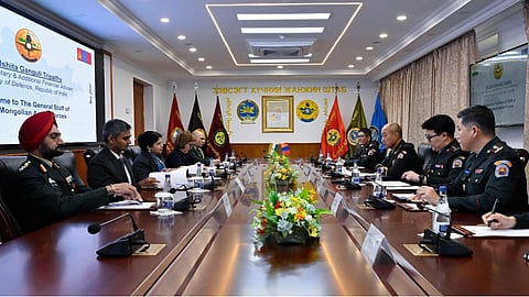 Alt="14th JWG Meeting on Defence between India and Mongolia co-chaired by Dr Ishita Ganguli Tripathy, Joint Secretary in India’s Ministry of Defence, and Brigadier General Gansukh E, Deputy State Secretary of Defence of Mongolia"