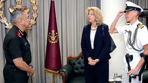 Alt="CDS General NS Raja Subramani with Netherlands Ambassador to India Marisa Gerards"